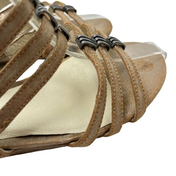 GERRY WEBER Genuine Leather Bronze Sandals Wedges Slingback Beige Shoes 37 / 6.5 - Picture 4 of 16